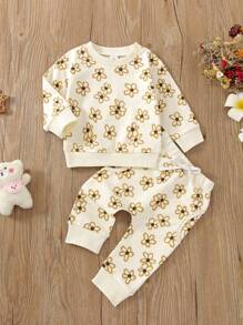 嬰兒女孩花卉印花連帽衫和運動長褲 - 彩色 - 查看 1