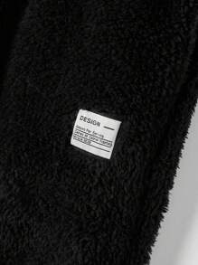 EURMUSE Men Letter Patched Kangaroo Pocket Teddy Hoodie & Pants - Navy Blue - View 5