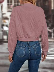 SHEIN LUNE Chất rắn Dây kéo Mùa vụ Áo khoác bomber - Bụi hồng - Xem 2