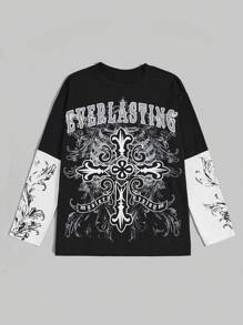 ROMWE Grunge Punk Bộ đồ nữ cổ tròn cổ tròn in hình cây nho 2 trong 1 - Nhiều màu - Xem 1