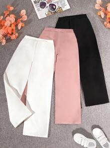 Sparklyn 少女三件套斜插口袋阔腿裤，适合学校、校园、学院风秋冬穿着 - 彩色 - 查看 2