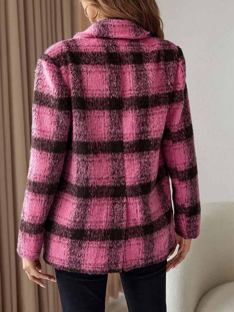 Plaid Double Breasted Lapel Neck Blazer