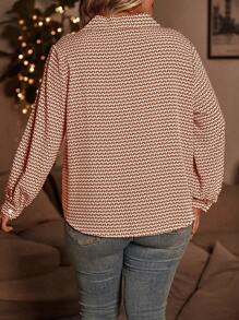 SHEIN LUNE Plus Allover Print Blouse - Red - View 2