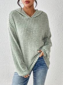 SHEIN Unity 落肩袖連帽衛衣 - 綠色 - 查看 6