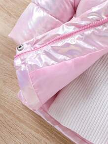 SHEIN Young Girl Rabbit Print 3D Ears Design Hooded Padded Coat Without Sweater - Pink - View 7