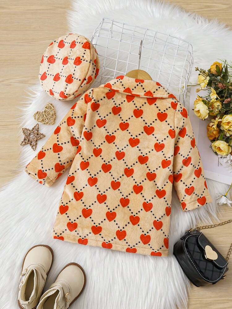 Baby Girl Heart Print Coat & Hat