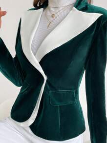 SHEIN Privé 對比單釦絲絨西裝外套