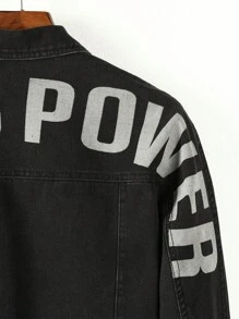 Teen Boy Letter Graphic Flap Pocket Denim Jacket Without Hoodie - Black - View 6