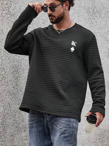 Manfinity Homme 1入組男士大码字母圖案T恤 - 黑色 - 查看 5