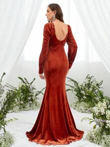 Đầm nhung cổ tim thanh lịch cho bà bầu, dự tiệc - Rỉ Nâu - Xem 2