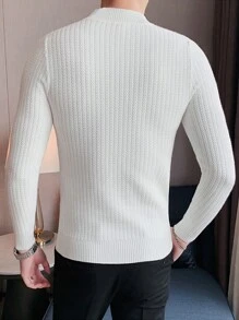 Men Mock Neck Ribbed Knit Sweater - White - View 2