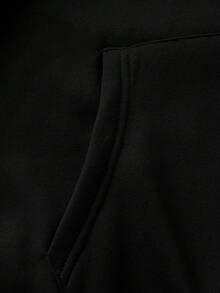 SHEIN EZwear Butterfly Print Kangaroo Pocket Drawstring Thermal Lined Hoodie - Black - View 3