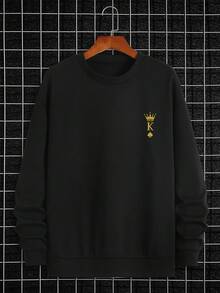 Manfinity Homme Men Crown & Playing Card Print Drop Shoulder Sweatshirt - Black - View 6