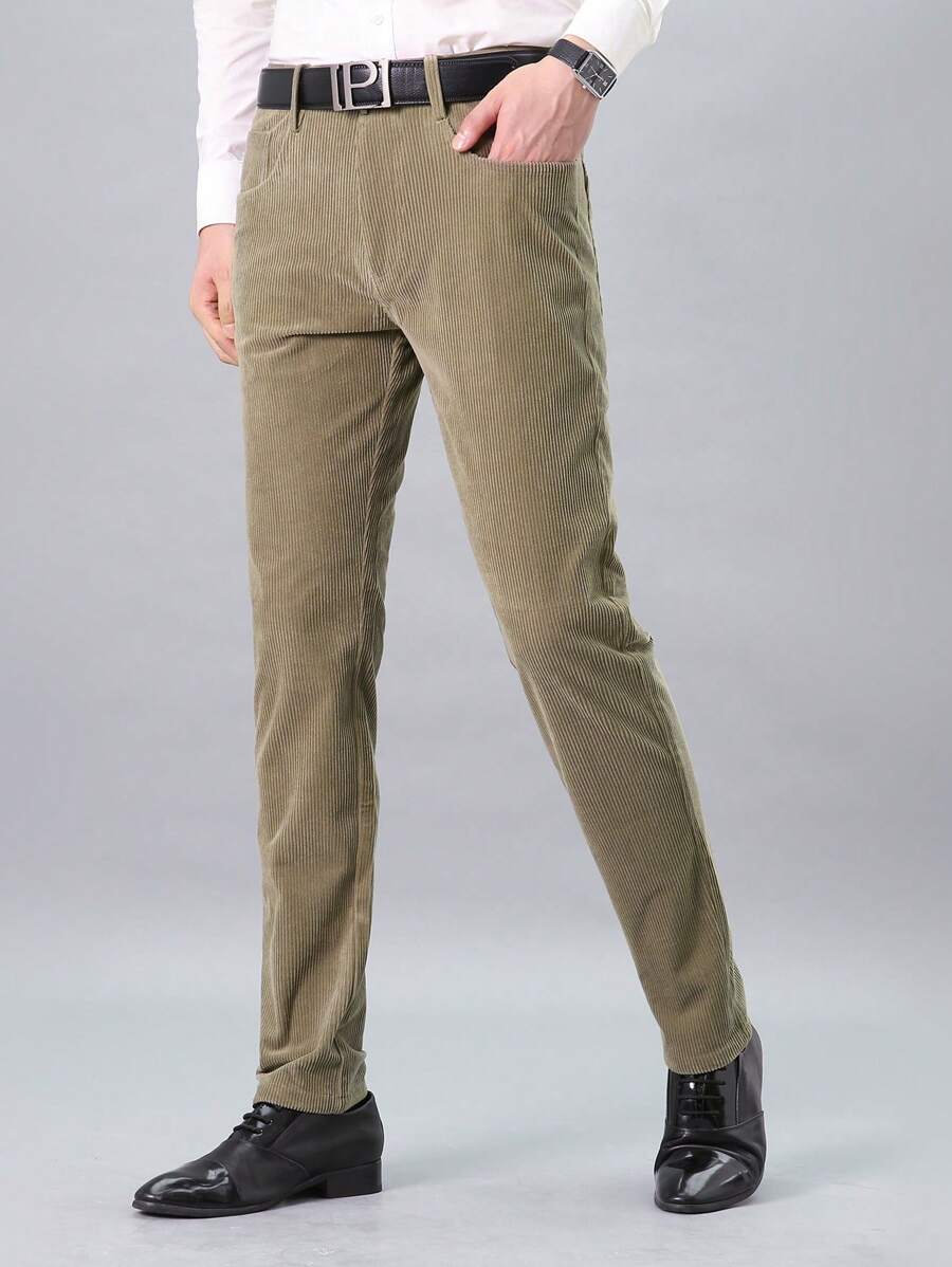 Men Solid Slant Pocket Suit Pants - Khaki - View 1