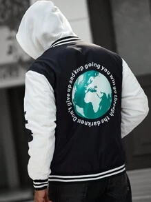 Manfinity LEGND Loose Fit Men's Slogan Graphic Two Tone Varsity Jacket Without Hood - Multicolor - View 2