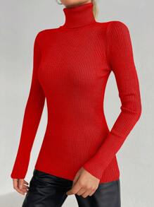 Cloudara Turtleneck Ribbed Knit Sweater - Burnt Orange - View 5
