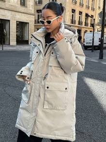 DAZY Flap Pocket Drawstring Hooded Padded Coat Winter