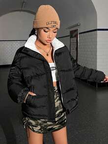 SHEIN EZwear 拉链保暖衬里棉服 - 彩色 - 查看 6