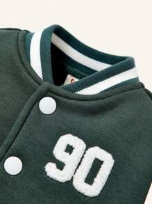 Baby Boy Letter Graphic Striped Trim Colorblock Varsity Jacket - Army Green - View 6