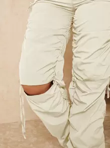 RueChic SHEIN Cut Out Drawstring Side Pants - White - View 4