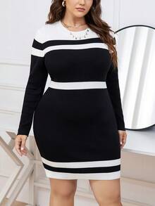 SHEIN Clasi Vestido De Lana De Gran Tamaño - Blanco y Negro - Ver 4