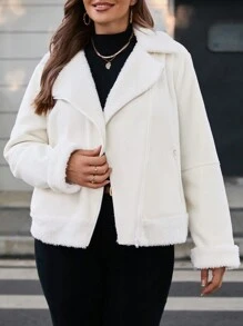 SHEIN LUNE 大碼西裝領毛絨內襯拉鏈開襟夾克