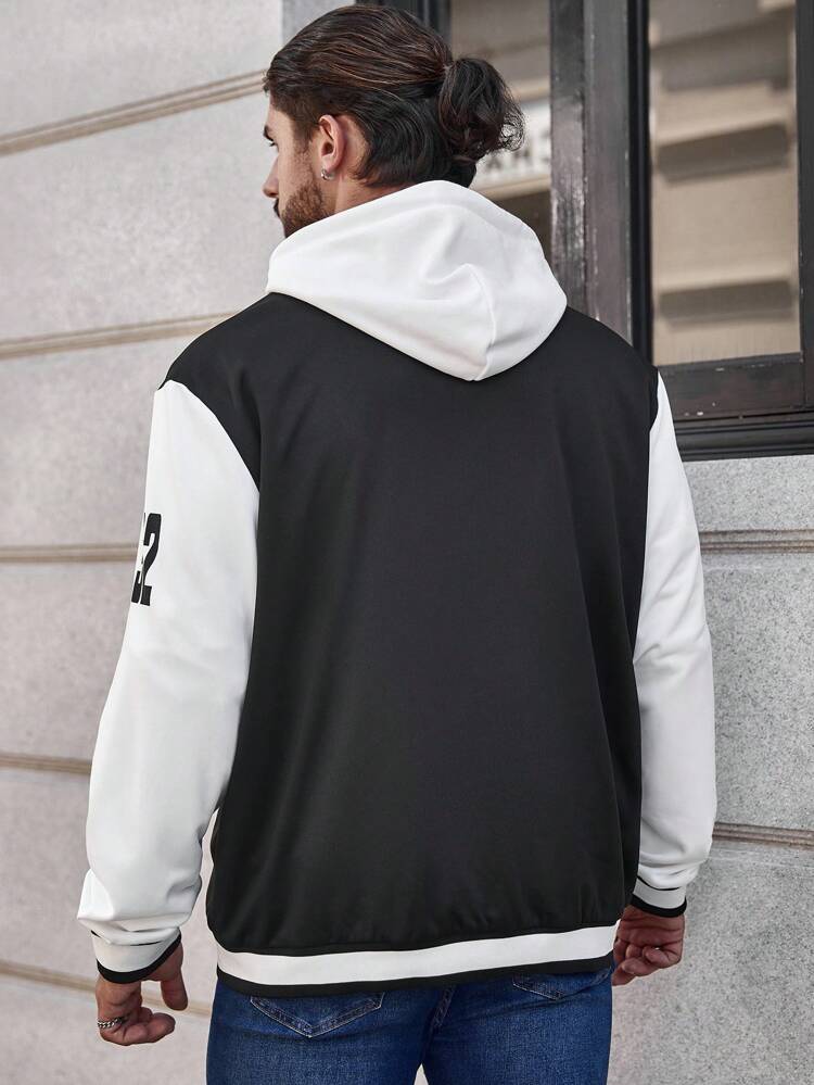 Men Plus Letter Graphic Two Tone Varsity Jacket Without Hoodie