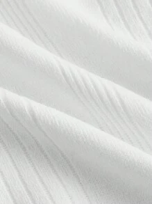 SHEIN MOD Solid Ribbed Knit Polo Collar White Tank Top - White - View 4