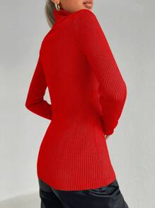 Cloudara Turtleneck Ribbed Knit Sweater - Burnt Orange - View 2