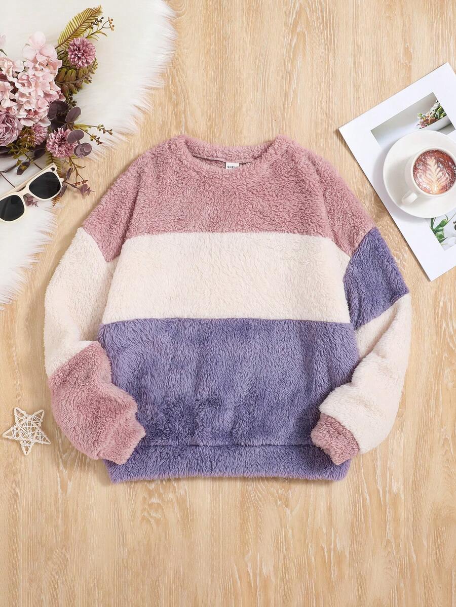 Cô gái Tween Màu sắc Chặn Sang trọng Vòng cổ Lỏng lẻo Áo nỉ - Nhiều màu - Xem 1