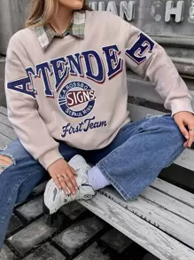 Flirla Talla grande Sudadera con estampado de letra de hombros caídos sin camisa