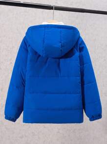 SHEIN Tween Boy 前拉链连帽保暖衬垫外套 - 藍色 - 查看 2