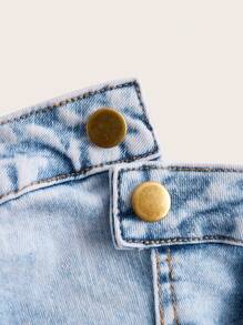 SHEIN ICON Patchwork Tube Denim Dress - Light Wash - View 3