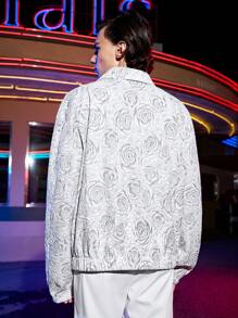 Manfinity Hypemode Quá lớn Nam Hoa In Khóa kéo-lên Áo khoác - trắng - Xem 2