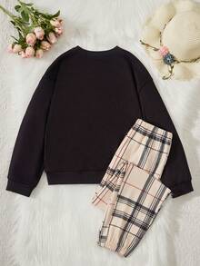 SHEIN Perso Play Tween Boy Bear Print Pullover & Plaid Pants - Multicolor - View 2