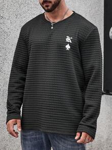 Manfinity Homme 1入組男士大码字母圖案T恤 - 黑色 - 查看 3