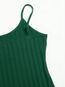 SHEIN Essnce Talla grande Vestido de tirantes bajo con abertura tejido de canalé - Verde Oscuro - Ver 5
