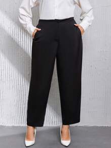 SHEIN Clasi Plus Solid Slant Pocket Pants - Black - View 1