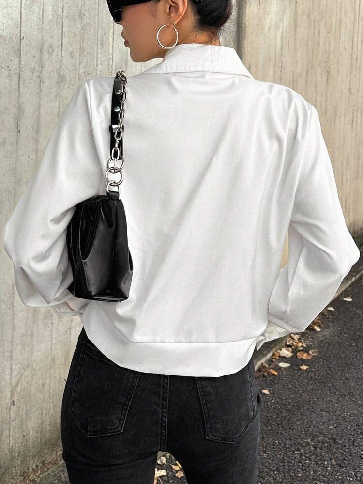 Solid Surplice Neck Wrap Detail Blouse,Fall Clothes Long Sleeve Top