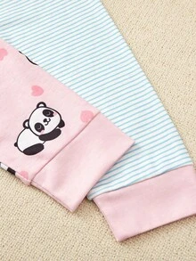 2入組中小童女孩熊貓印花緊身睡衣 - 粉色 - 查看 3