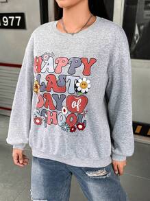 Flirla Talla grande Sudadera con estampado de slogan de hombros caídos