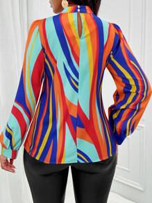 SHEIN Slayr 撞色小高領燈籠袖襯衫 - 寶藍色 - 查看 2