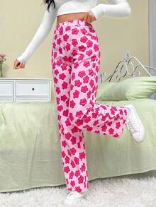 SHEIN EZwear Allover Floral Print Straight Leg Pants - Multicolor - View 4