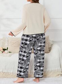 Plus Paisley And Plaid Print Contrast Binding PJ Set / Pajama Set - Multicolor - View 2