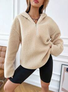 SHEIN Unity 秋冬羊羔绒百搭套头衫，百搭简约的设计 - 杏色 - 查看 1