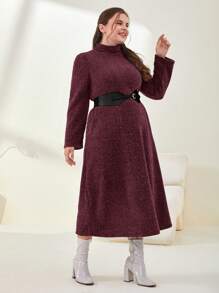 Mulvari Talla grande Vestido de cuello cisne de peluche sin cinturón - Morado - Ver 1