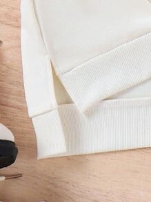 SHEIN Tween Girl Lace Up Front Drop Shoulder Hooded Sweatshirt Dress - Apricot - View 7