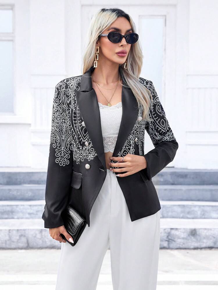 Graphic Print Double Button Blazer