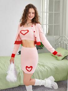 SHEIN MOD Women Sweater Co-ords Tombol Depan Blok Warna Casual - Berwarna merah muda - View 6
