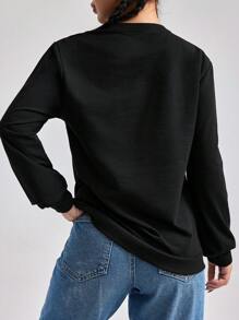 RueChic Slogan Graphic Sweatshirt - Black - View 2